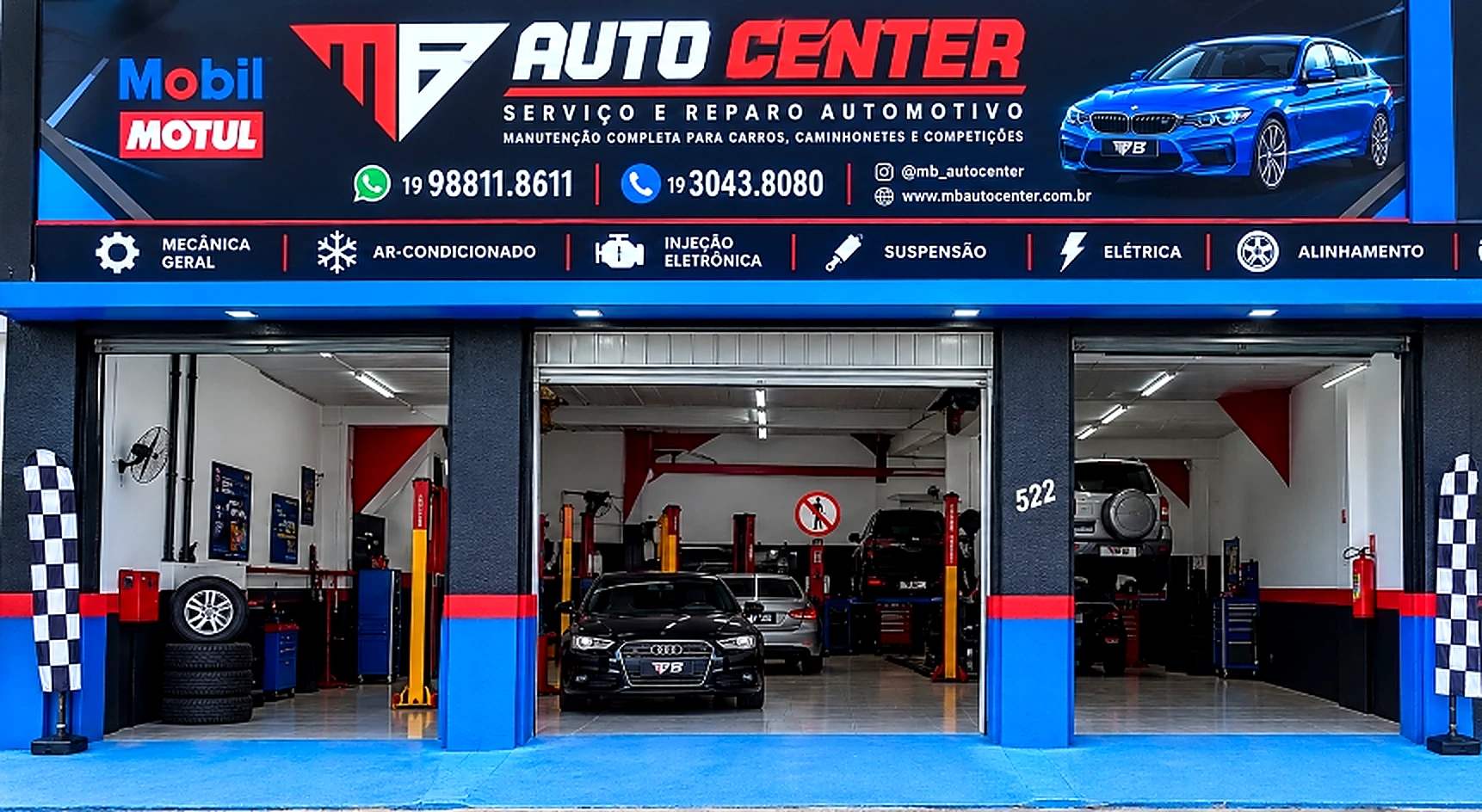 Fachada da MB Auto Service em Campinas